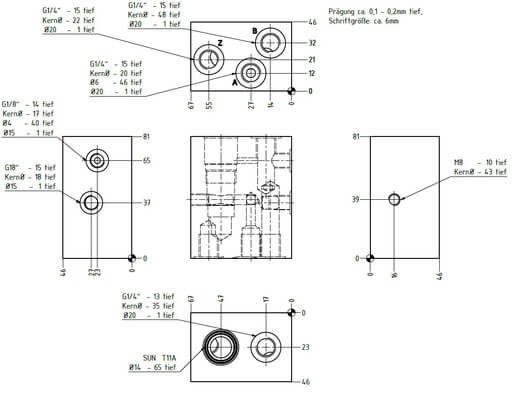 Technische Zeichnung Hydraulikblock
